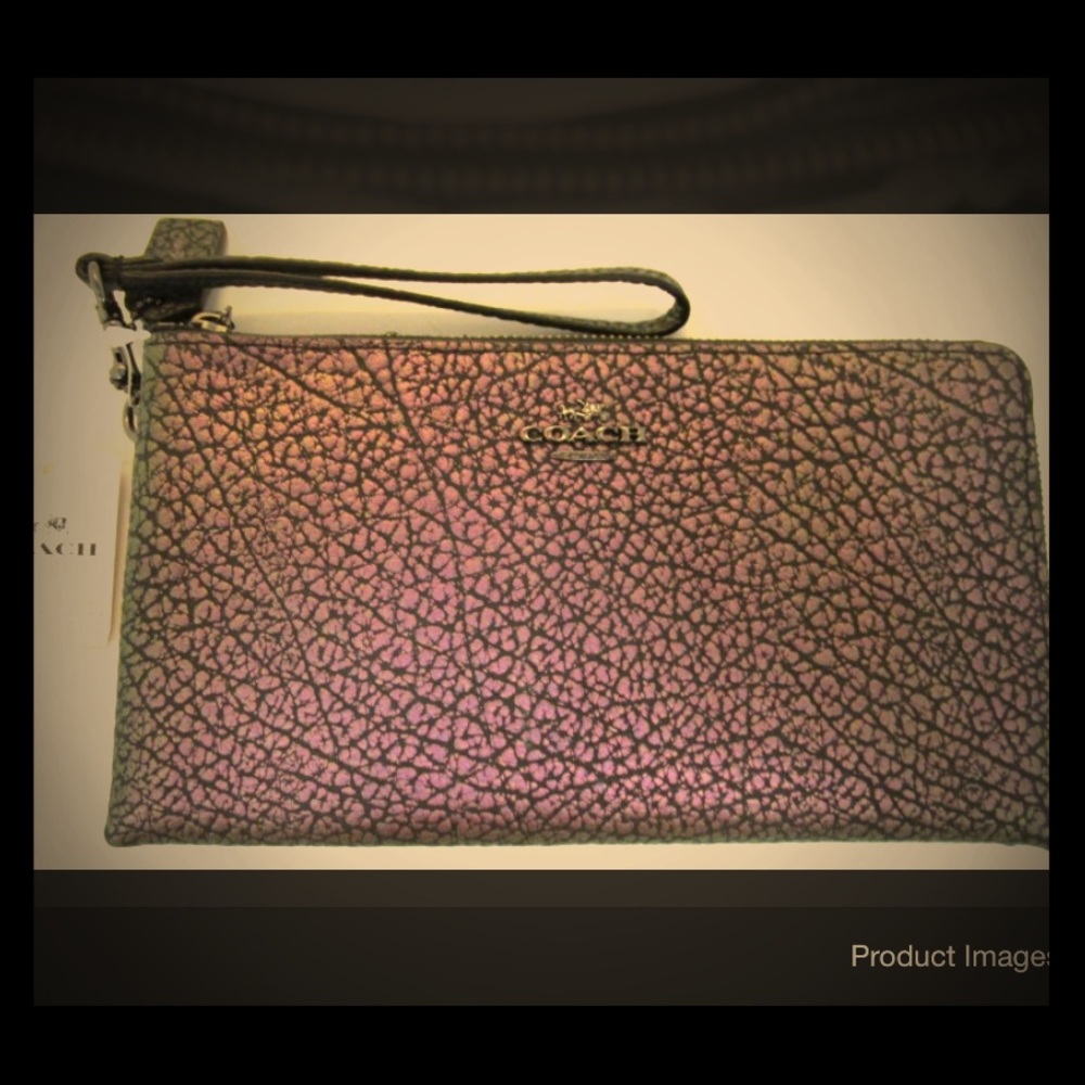 NWT Coach Wristlet Embossed Leather 2 Pocket Zip